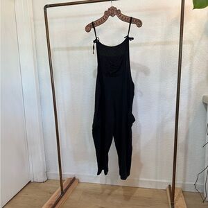 Lakhays Black Linen Blend Overalls Jumpsuit Tie Straps Size M/L